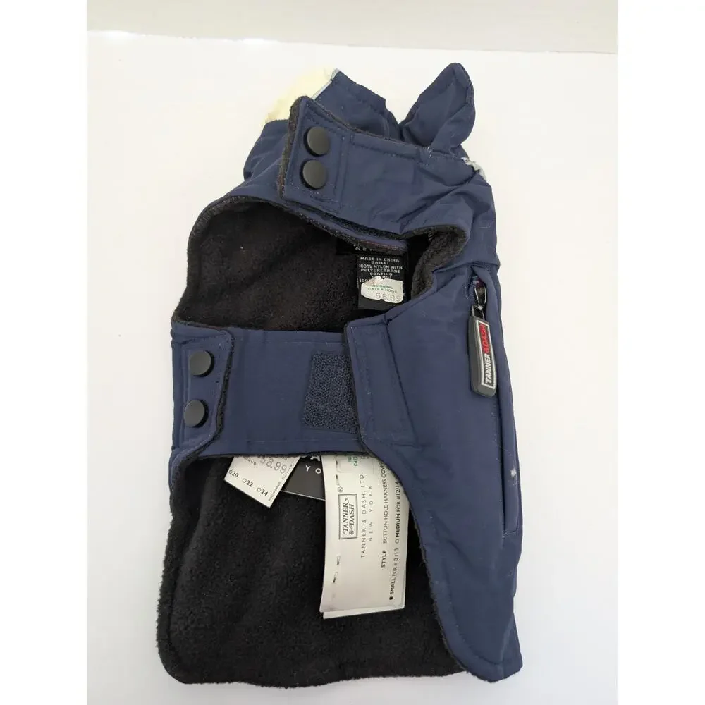 Tanner & Dash Dog Jacket Navy Red Cream Fleece Lined Button Front Pet Coat With